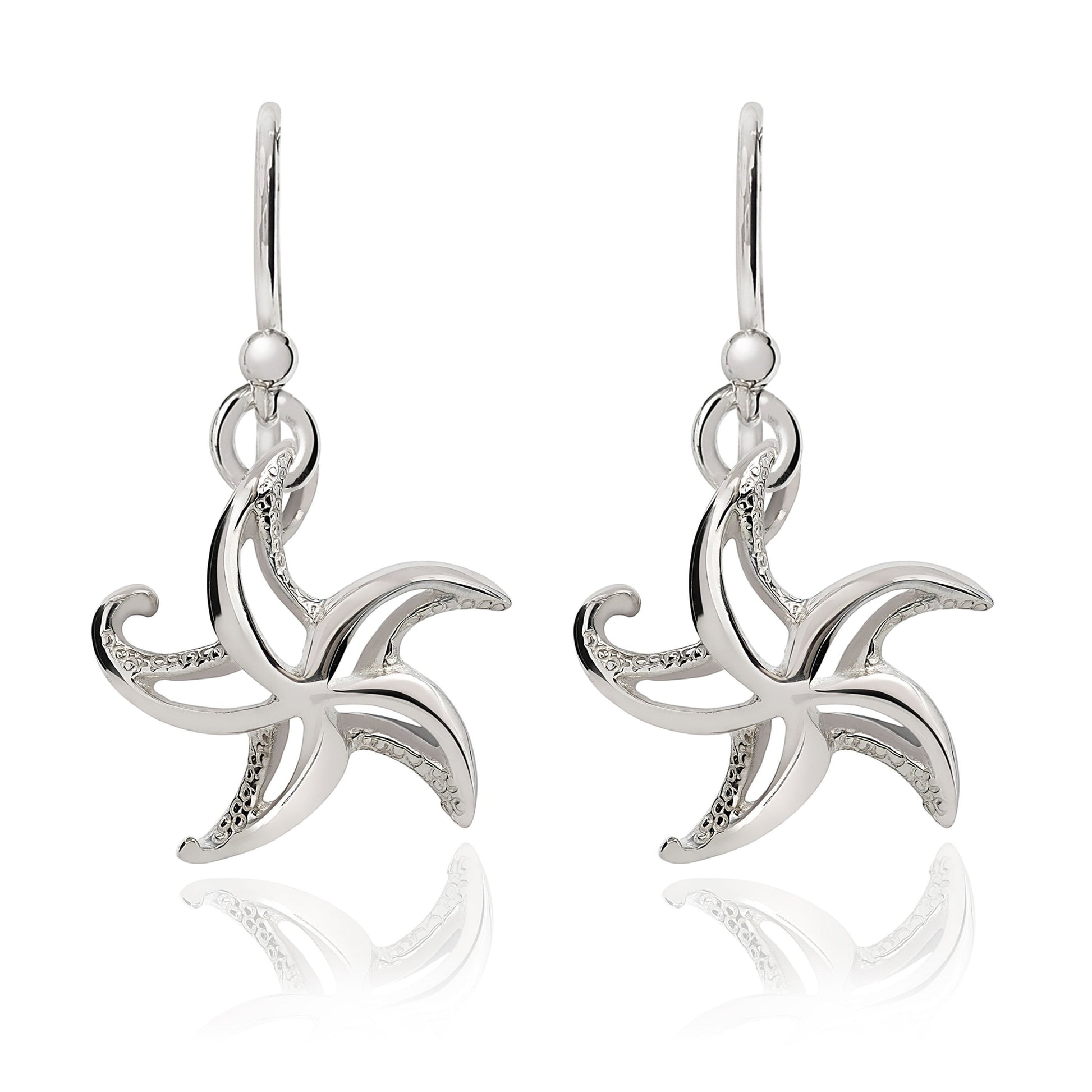 Big Blue by Roland St John "Starry" sterling silver starfish drop earrings with realistic design.