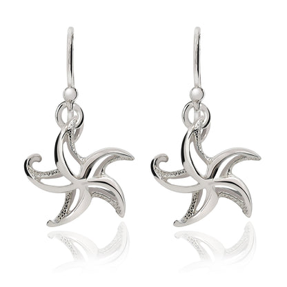 Big Blue by Roland St John "Starry" sterling silver starfish drop earrings with realistic design.