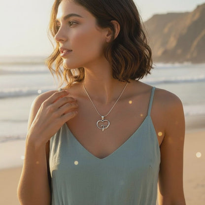 Pendant and Necklace – Ocean Wave Heart Collection - Sterling Silver on Snake Chain