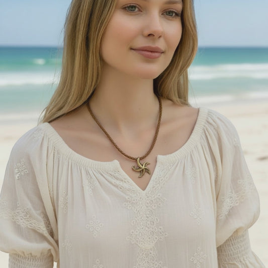 Starfish Necklace - "Starry" - Bronze on Cord
