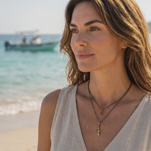 Shark Pendant on Layered Chains Necklace – Ocean Breeze Collection – Bronze