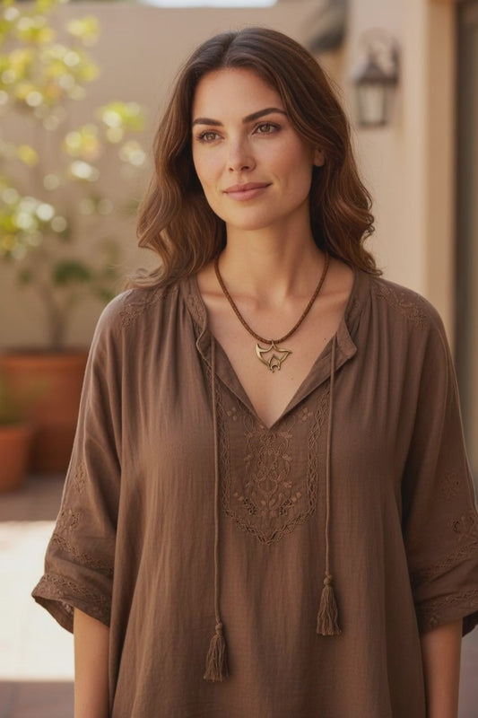 Manta Ray Cord Necklace - "Big Ray" - Bronze