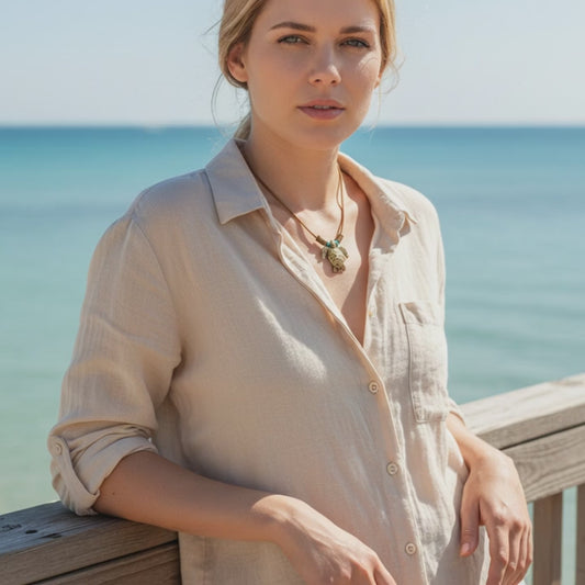 Sea Turtle Necklace – Shoreline Collection - Bronze on Braided Cotton Cord