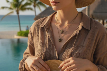 Sea Turtles Pendants on Layered Chains Necklace – Ocean Breeze Collection - Bronze