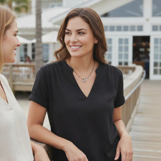 Choker Necklace with Mini Sea Turtle Pendant – Ocean Traveler "Honu" Collection – Sterling Silver