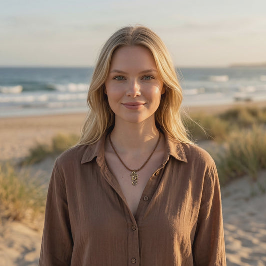 Seahorse Necklace – "Polo" - Bronze on cotton cord