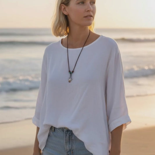 Whale Shark Necklace – Shoreline Collection - Bronze with Mykonos Beads on Cotton Cord