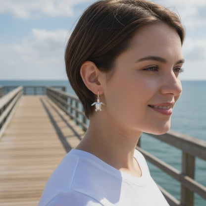 Baby Sea Turtle Drop Earrings – Sealife Collection - Sterling Silver