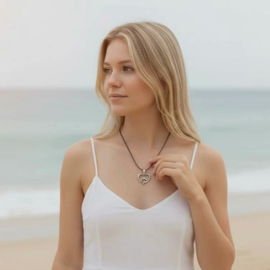 Pendant and Necklace – Ocean Wave Heart Collection – Bronze on Cord