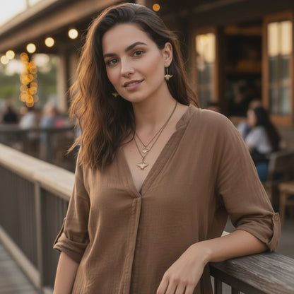 Manta Ray Pendants on Layered Chains Necklace – Ocean Breeze Collection - Bronze