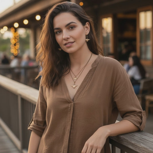 Manta Ray Pendants on Layered Chains Necklace – Ocean Breeze Collection - Bronze