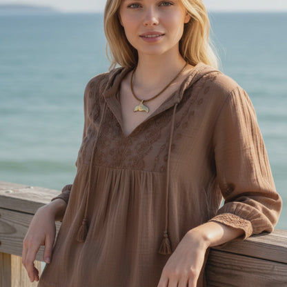 Whale Tail Pendant – Sealife Collection - Bronze on Cotton Cord