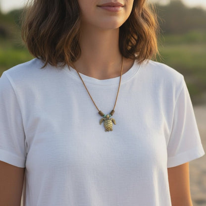 Sea Turtle Necklace – Shoreline Collection - Bronze on Braided Cotton Cord