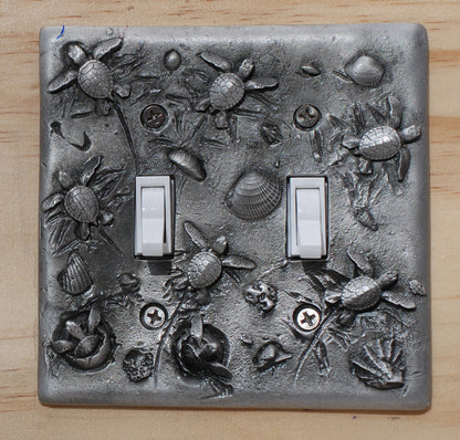 Sea Turtle Hatchlings Double Switch Plate –  Pewter - Big Blue