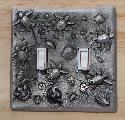Sea Turtle Hatchlings Double Switch Plate –  Pewter - Big Blue