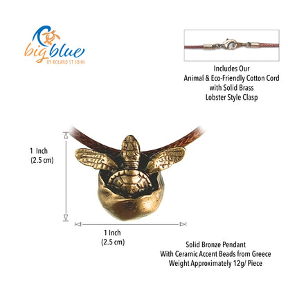 Hope Ocean Theme Baby Sea Turtle Bronze Hatching Egg Sea Life Pendant Necklace - Big Blue