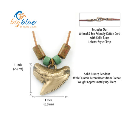 Shark Tooth Necklace for Men and Women- Antique Bronze Shark Pendant, Shark Tooth Charm, Shark Jewelry for Women, Gift for Shark Lover, Beachy Jewelry - Big Blue