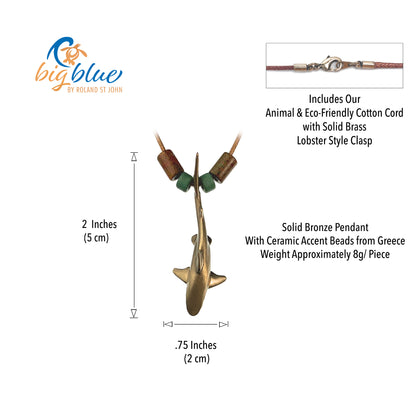 Ocean Theme Shoreline Solid Bronze Realistic Reef Shark Sea Life Pendant Necklace - Big Blue