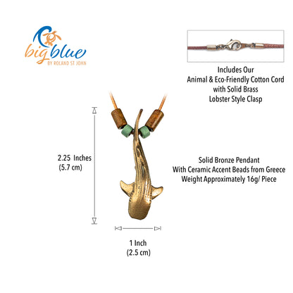 Ocean Theme Shoreline Collection Realistic Whale Shark Sea Life Solid Bronze Pendant Necklace - Big Blue