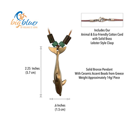 Ocean Theme Shoreline Solid Bronze Dolphin Sea Life  Pendant Necklace - Big Blue
