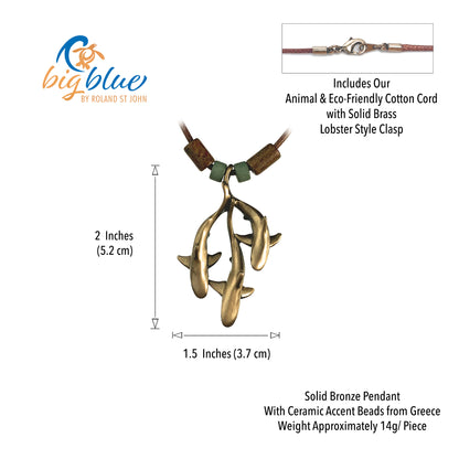 Shoreline Collection Ocean Theme  Solid Bronze Sea Life Shark Trio Pendant Necklace - Big Blue