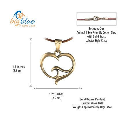 Ocean Wave Necklace for Women - Heart of The Ocean Pendant | Ocean Lover Gifts | Sea Life Jewelry | Heart with Wave Necklace | Big Blue Jewelry Bronze - Big Blue