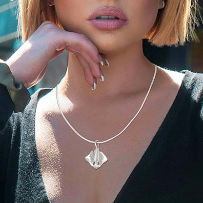Stingray Necklace for Women Sterling Silver- Ray Necklace for Women | Sterling Silver Stingray Pendant | Stingray Charm Jewelry | Scuba Diving Jewelry - Big Blue