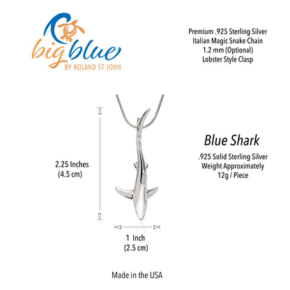Ocean Theme Blue Shark Sea Life Sterling Silver Pendant Joe Romeiro - Big Blue