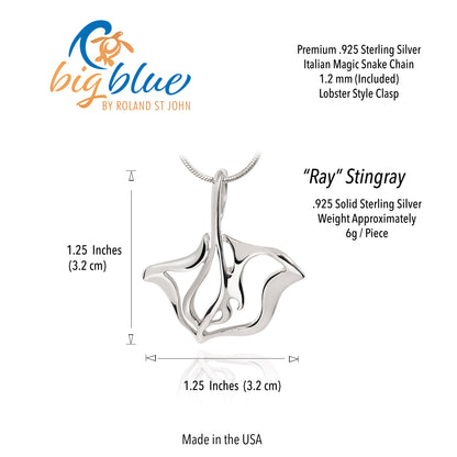Stingray Necklace Sterling Silver- Manta Ray Necklace for Women | Stingray Jewelry | Scuba Diving Jewelry | Ocean Inspired Fine Jewelry - Big Blue