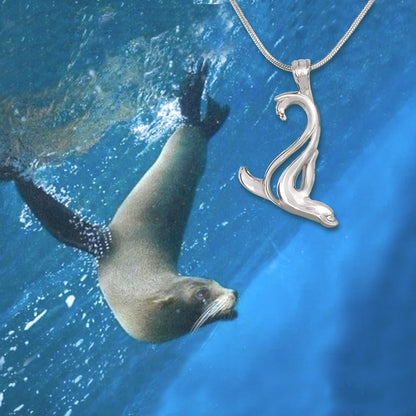Sea Lion Necklace for Women Sterling Silver- Sea Lion Pendant, Sea Lion Charms, Beachy Necklaces, Sea Life Pendant Necklace, Sea Lion Gifts - Big Blue