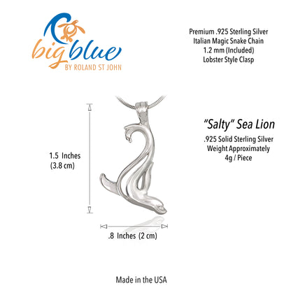 Sea Lion Sea Life Sterling Silver- Pendant Ocean Theme "Salty" - Big Blue