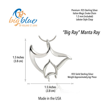 Manta Ray Necklace for Women Sterling Silver- Stingray Necklace for Women | Sterling Silver Stingray Necklace | Stingray Jewelry | Manta Ray Pendant - Big Blue