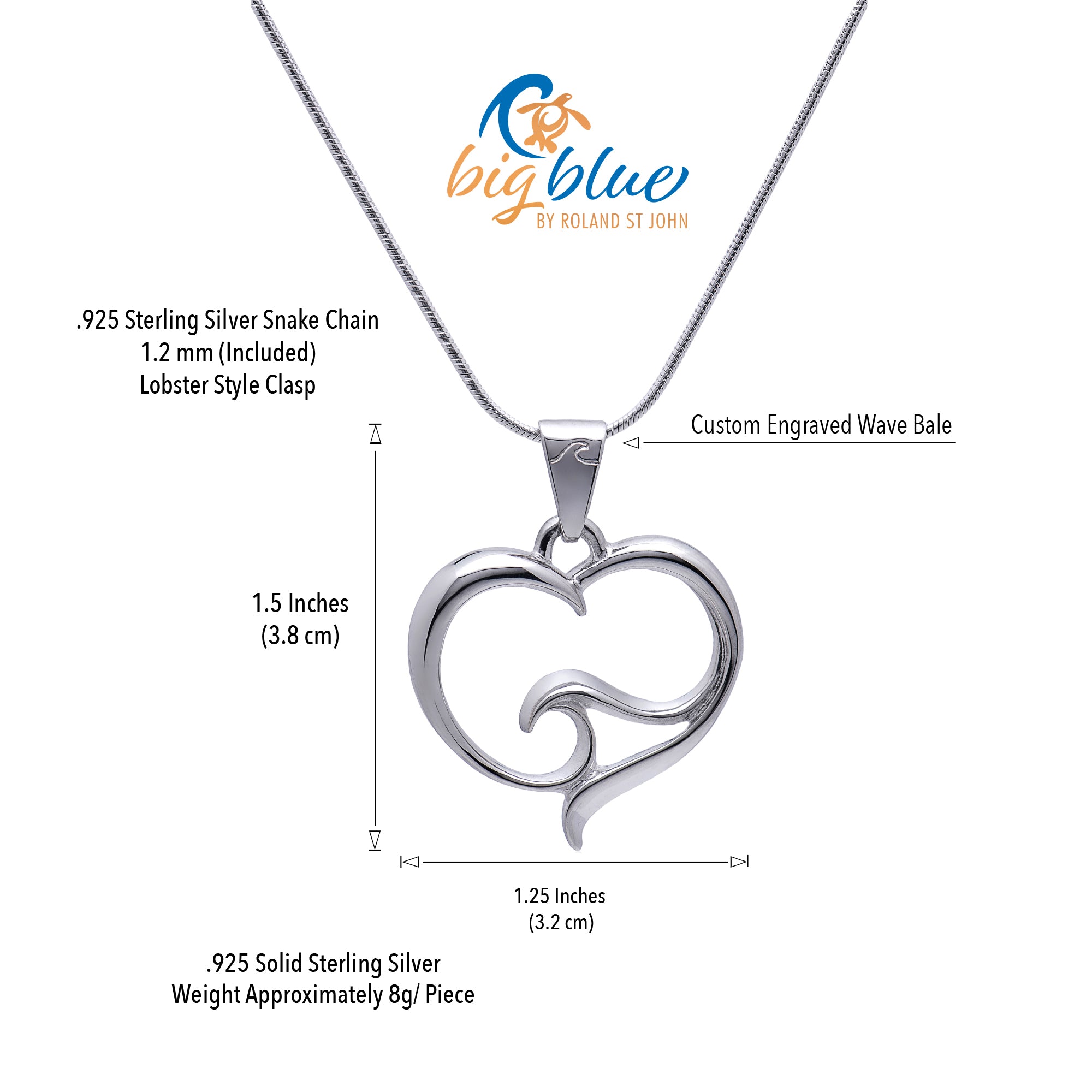 Pendant and Necklace – Ocean Wave Heart Collection