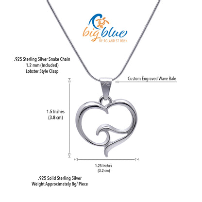 Ocean Wave Necklace Sterling Silver 925 - Heart of the Ocean Pendant, Ocean Lover Gifts, Sea Life Jewelry - Big Blue