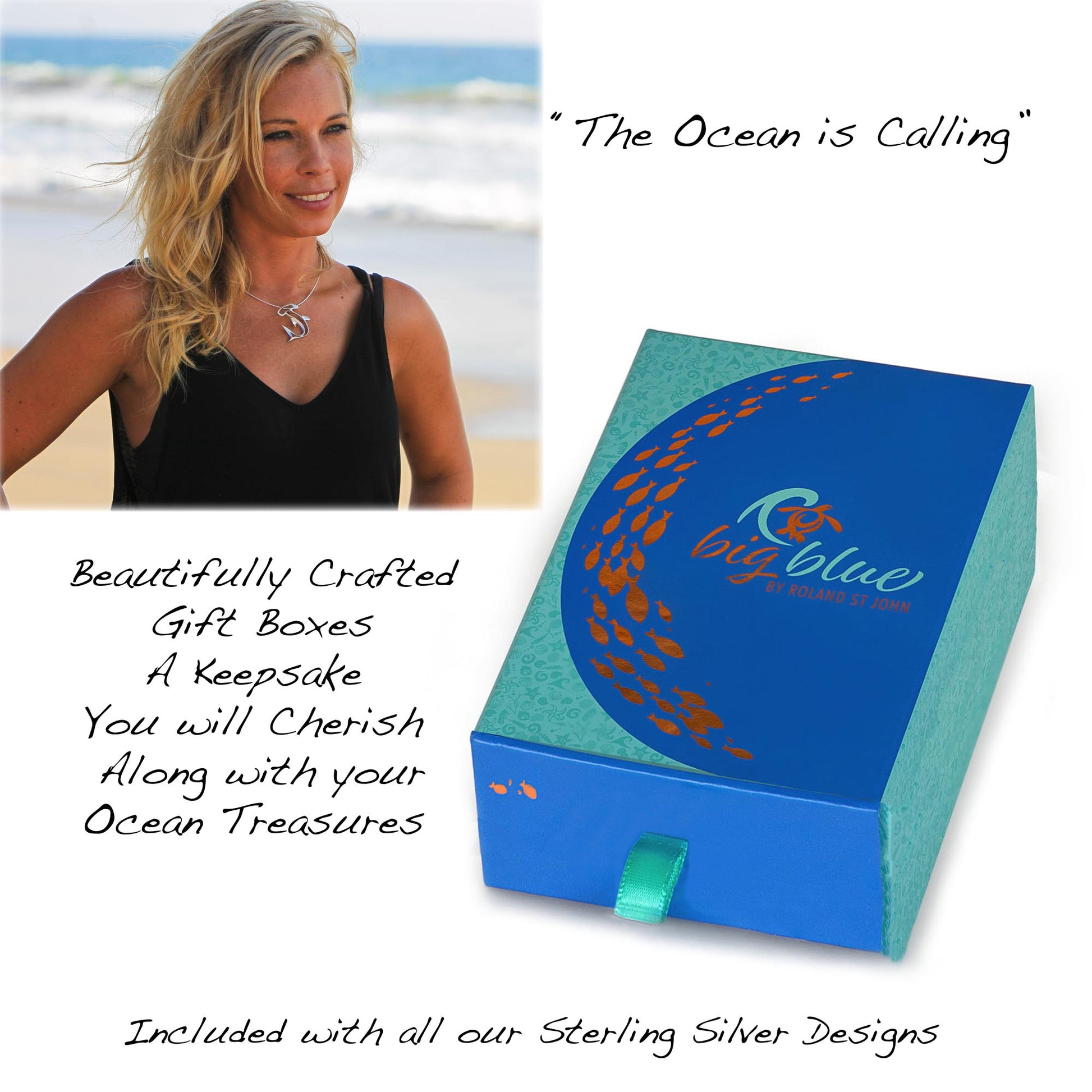 Ocean Theme "Ocean Traveler" Sea Life Turtle Sterling Silver Post Earrings - Big Blue