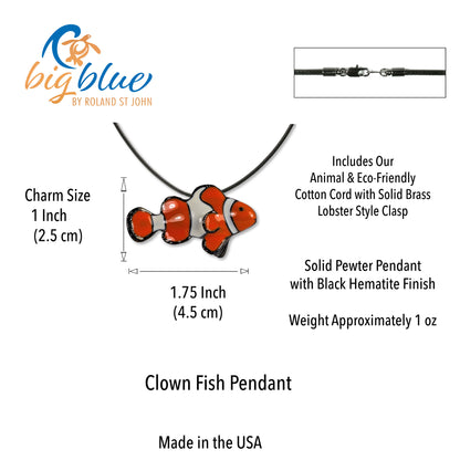 Clown Fish Necklace for Women and Teens- Tropical Necklaces for Women, Clown Fish Pendant Clown Fish Charm, Themed Necklaces for Women and Teens - Big Blue