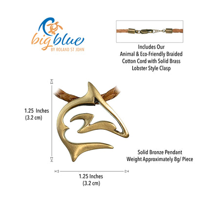 Frenzy Reef Shark Sea Life Ocean Theme Solid Bronze Pendant Necklace - Big Blue