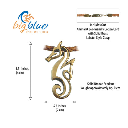 Seahorse Sea Life Ocean Theme Solid Bronze Pendant Necklace - Big Blue