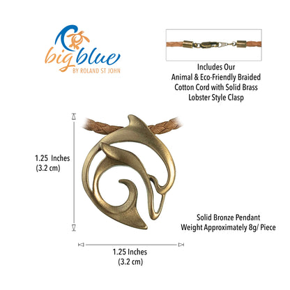 Dolphin Sea Life Ocean Theme Solid Bronze Pendant Necklace - Big Blue