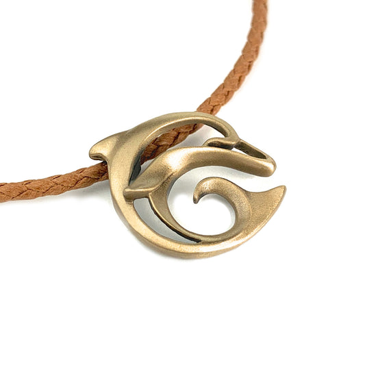 Dolphin Sea Life Ocean Theme Solid Bronze Pendant Necklace - Big Blue