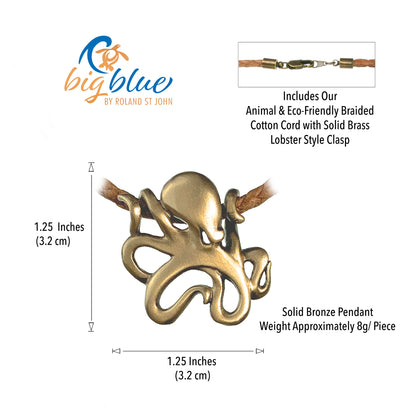Leggs Octopus Sea Life Ocean Theme Solid Bronze Pendant Necklace - Big Blue