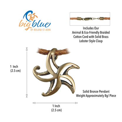 Starfish Sea Life Ocean Theme Solid Bronze Pendant Necklace - Big Blue