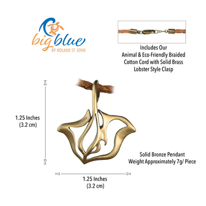 Stingray Sea Life Ocean Theme Solid Bronze Pendant Necklace - Big Blue
