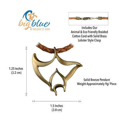 Manta Ray Ocean Theme Sea Life Solid Bronze Pendant Necklace - Big Blue