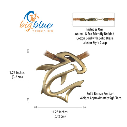 Hammerhead Shark Ocean Theme Sea Life Solid Bronze Pendant Necklace - Big Blue