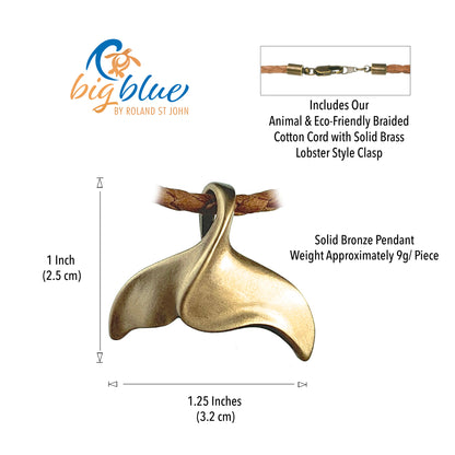Whale Tail Sea Life Ocean Theme Solid Bronze Pendant Necklace - Big Blue