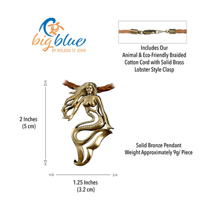 Mermaid Jewelry for Women Solid Bronze- Mermaid Necklaces for Women | Mermaid Gifts for Adults, Solid Bronze Mermaid Necklace | Little Mermaid Gift Ideas for Adults | Real Mermaid Necklace - Big Blue