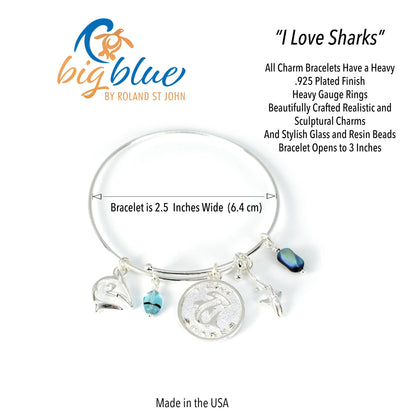 Shark Bracelet for Women, Reef Shark Bangle Bracelet, Shark Charm Bracelet, Adjustable Bracelet for Women, Expandable Bangle Bracelet with Shark Charms - Big Blue