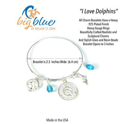 Dolphin Bracelet for Women, Dolphin Bangle Bracelet, Dolphin Charm Bracelet, Adjustable Bracelet for Women, Expandable Bangle Bracelet with Dolphin Charms - Big Blue