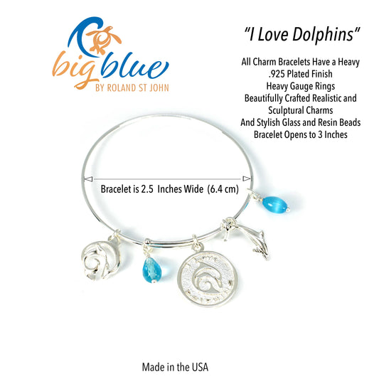 Dolphin Bracelet for Women, Dolphin Bangle Bracelet, Dolphin Charm Bracelet, Adjustable Bracelet for Women, Expandable Bangle Bracelet with Dolphin Charms - Big Blue